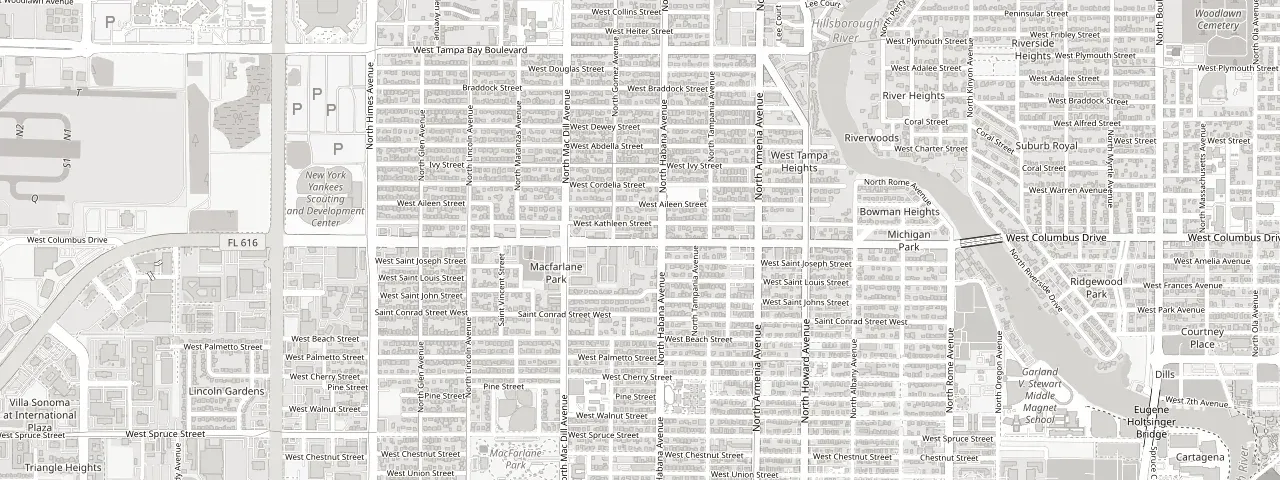 Map showing Kató Beauty in the Macfarlane Park neighborhood of West Tampa, FL